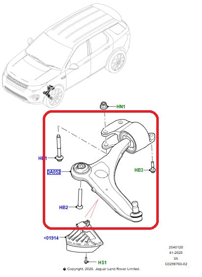 BRAZO DE SUSPENSION DELANTERA IZQUIERDA DISCOVERY SPORT 15-